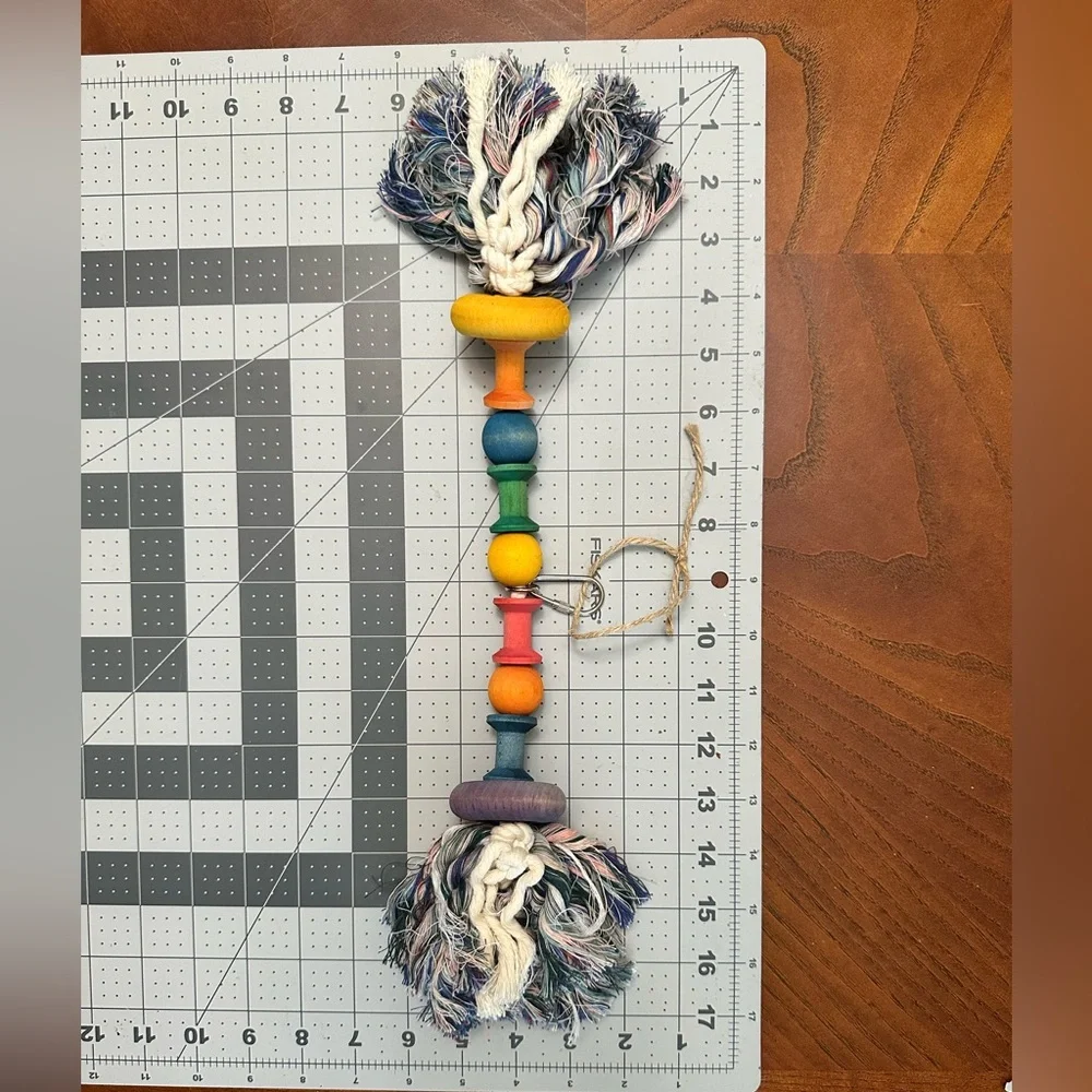 Colorful Wooden Bead Tassel Bird Toy - Handmade